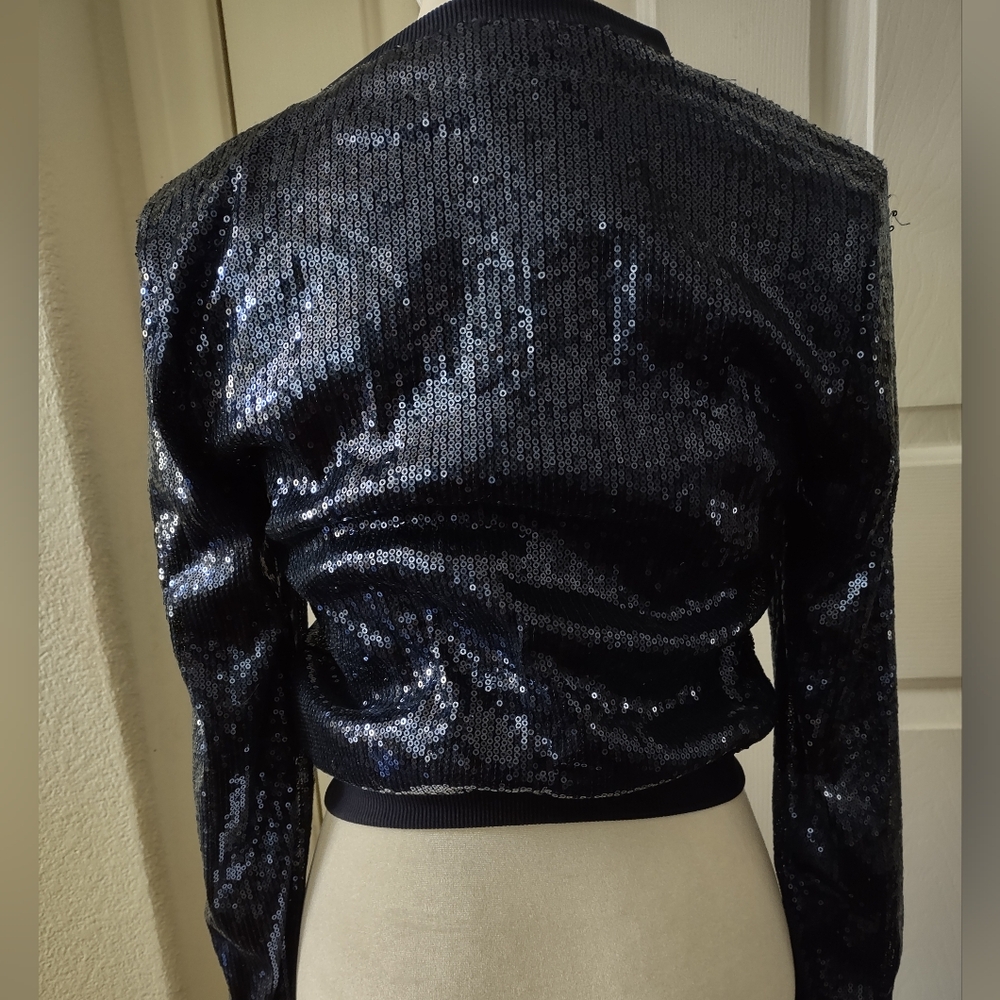 Navy Blue Sequin Zip Up Jacket - image 3